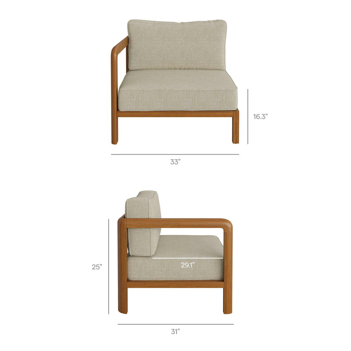 Kona L-Shaped Outdoor Patio Teak Wood Modular Sofa by Modway