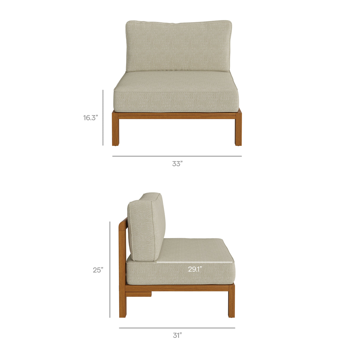 Kona L-Shaped Outdoor Patio Teak Wood Modular Sofa by Modway