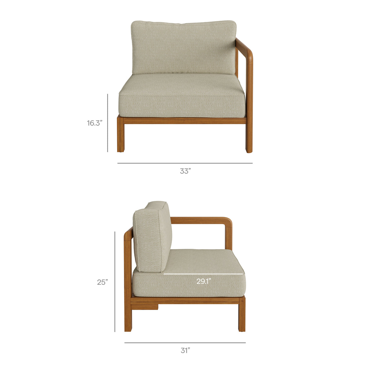 Kona L-Shaped Outdoor Patio Teak Wood Modular Sofa by Modway