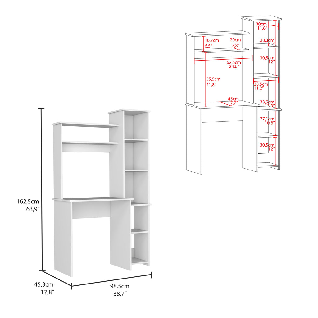 Versalles Writing Desk, Two Superior Shelves, Five Cubbies - White