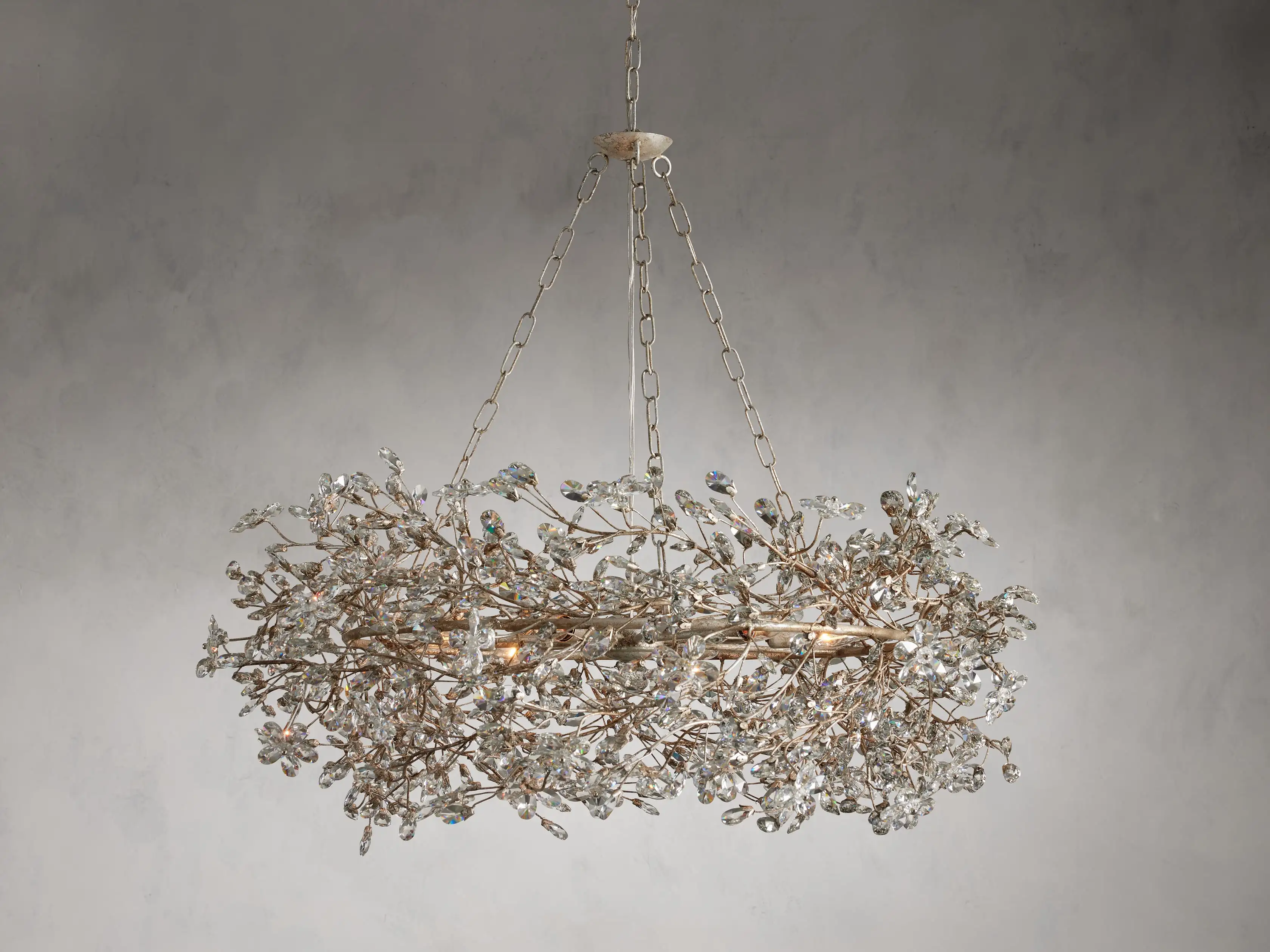 Large Crystal Floral Chandelier Iron Gold Leaf Ceiling Light