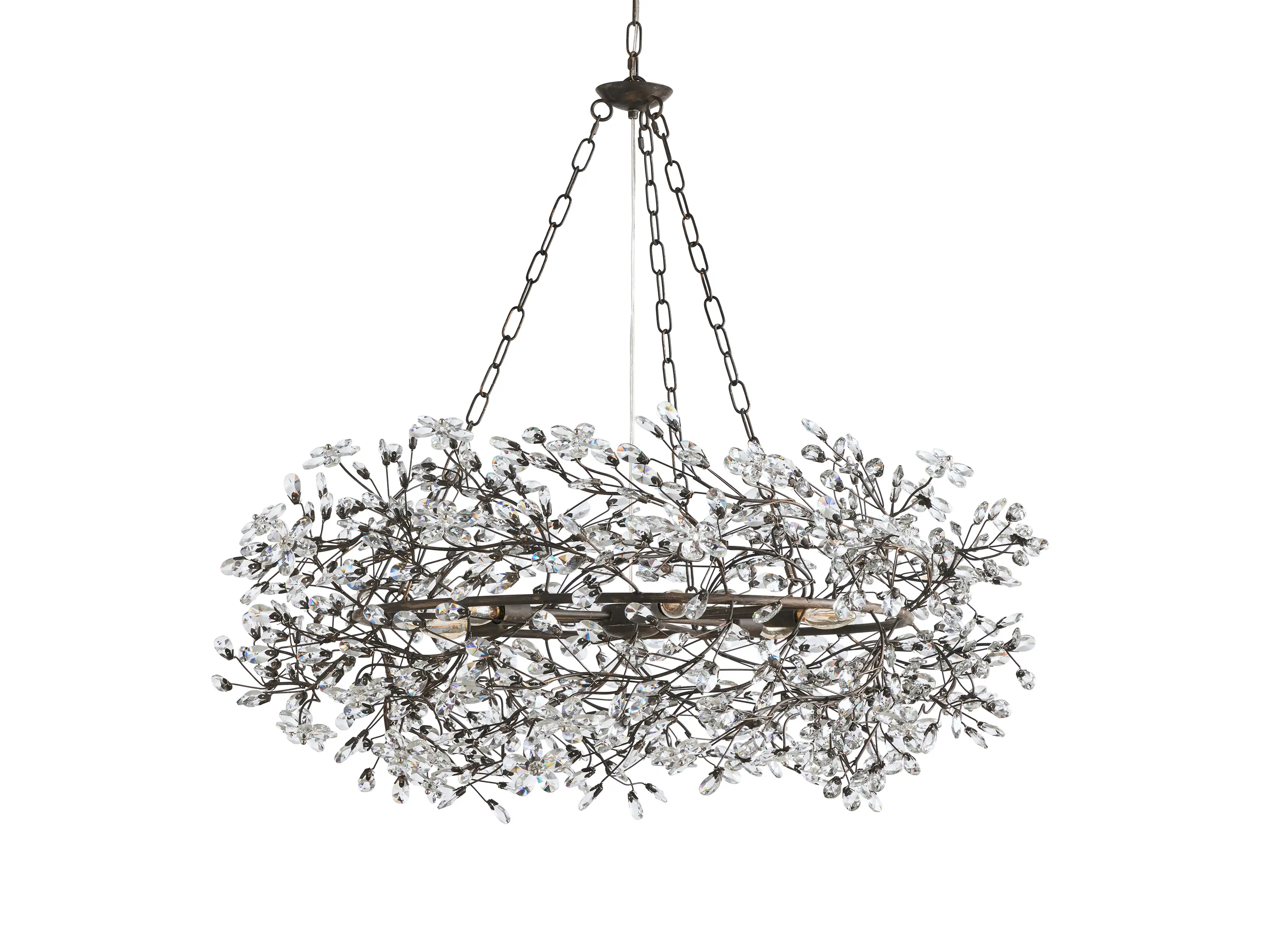 Large Crystal Floral Chandelier Iron Gold Leaf Ceiling Light