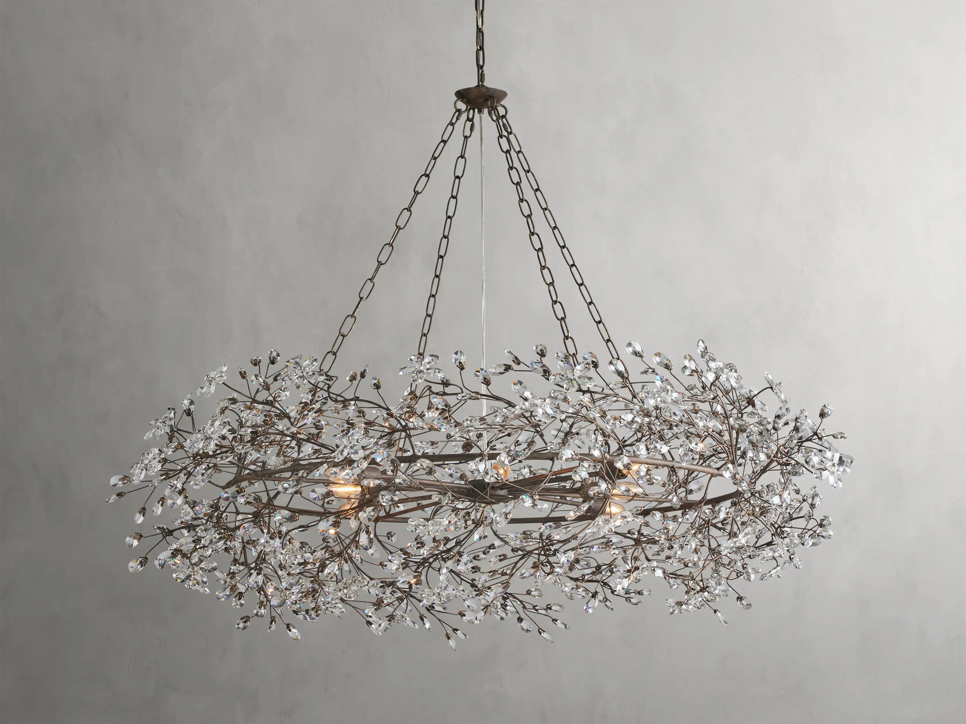 Large Crystal Floral Chandelier Iron Gold Leaf Ceiling Light