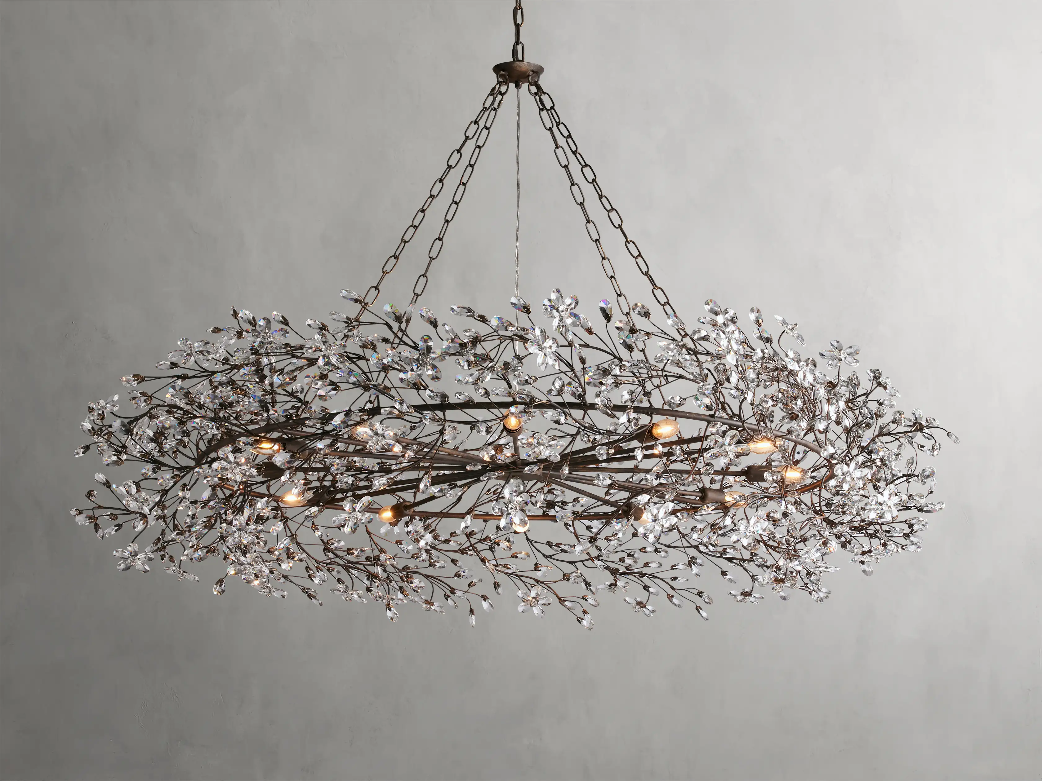 Large Crystal Floral Chandelier Iron Gold Leaf Ceiling Light