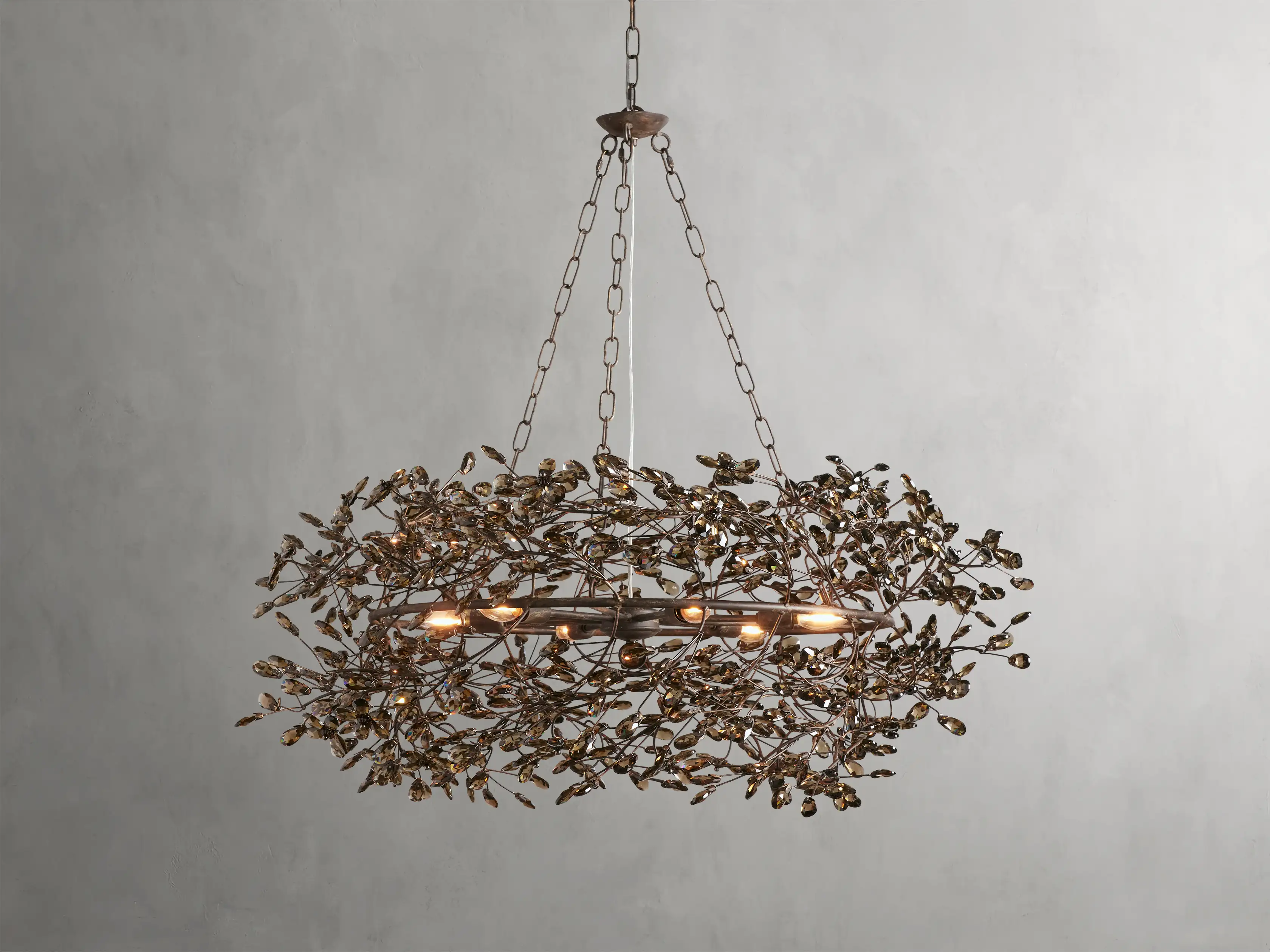 Large Crystal Floral Chandelier Iron Gold Leaf Ceiling Light