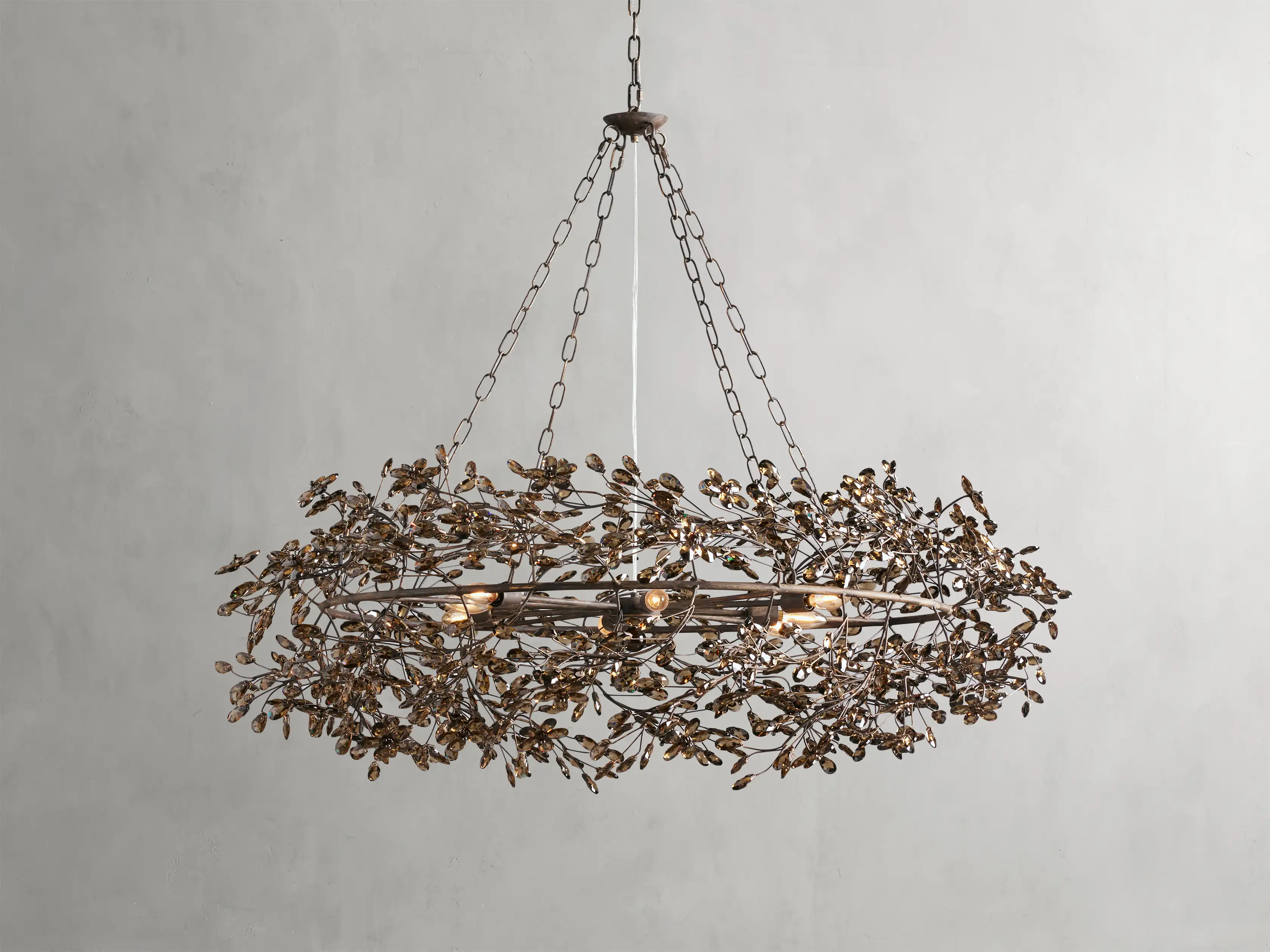 Large Crystal Floral Chandelier Iron Gold Leaf Ceiling Light