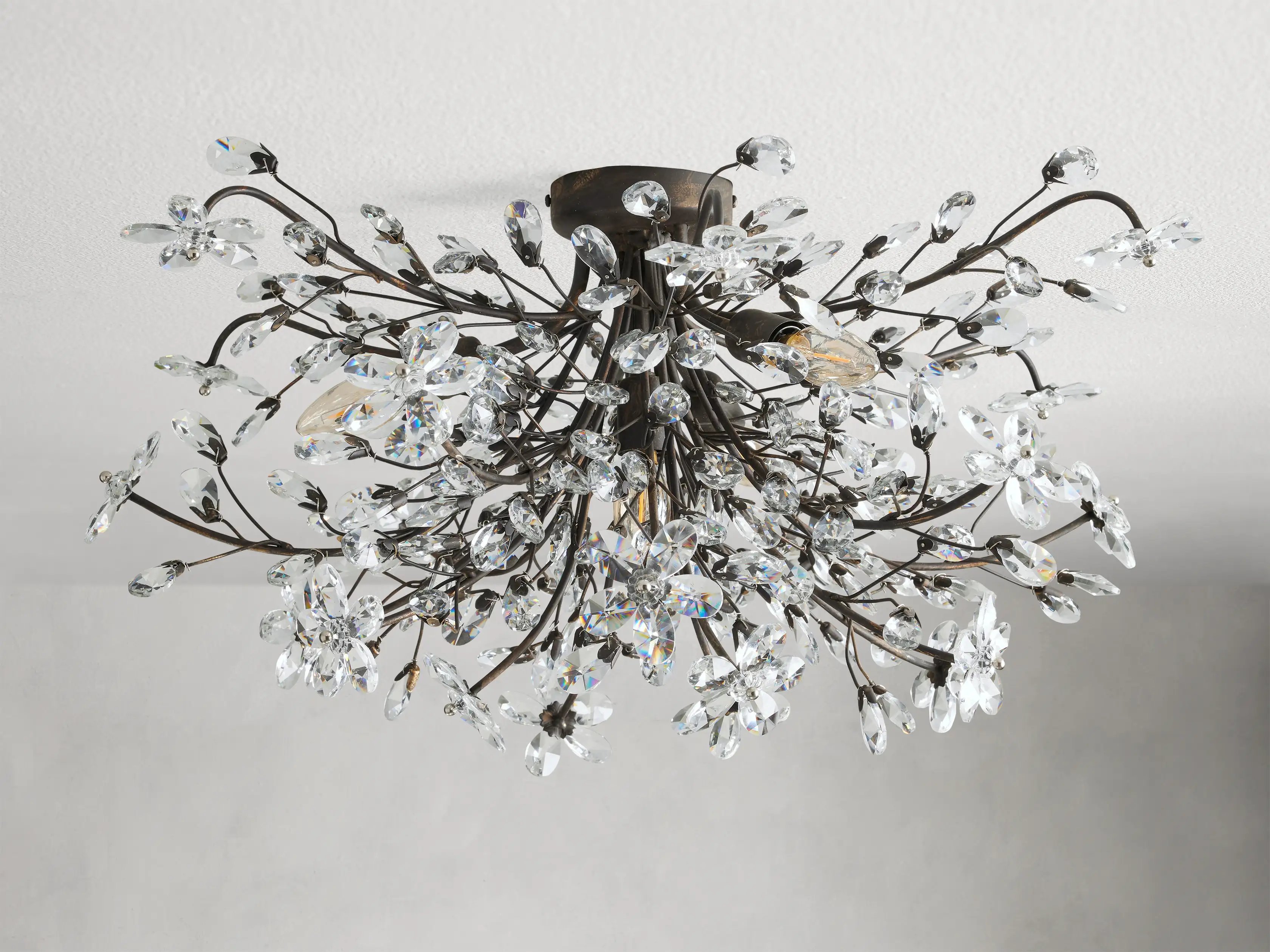 Crystal Floral Chandelier 28" 4-Light E12 Iron Ceiling Fixture