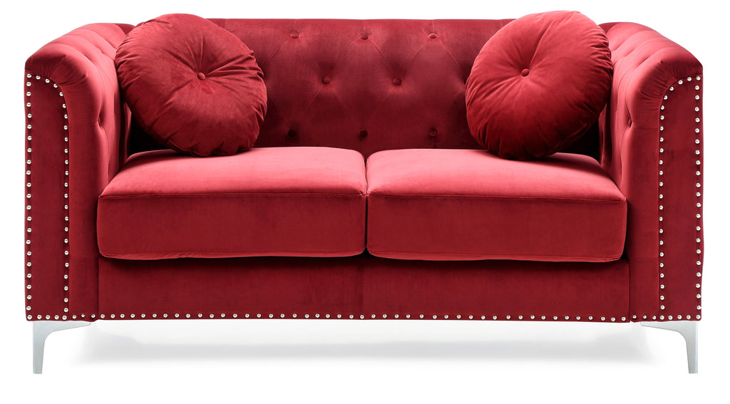 Chic Sloped Arm Loveseat in Burgundy