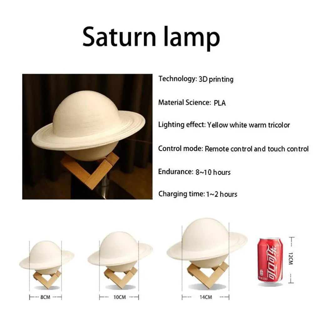 3D Saturn Moon Lamp 16 Color LED Night Light Remote Touch Bedroom Kids Gift