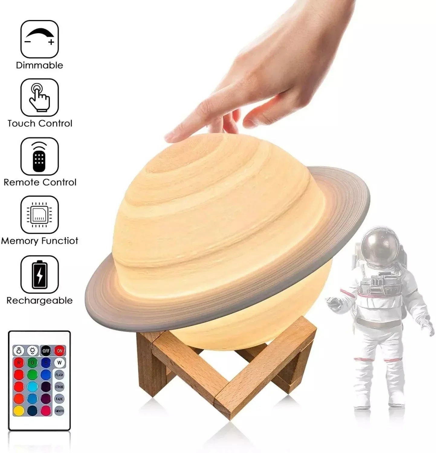 3D Saturn Moon Lamp 16 Color LED Night Light Remote Touch Bedroom Kids Gift