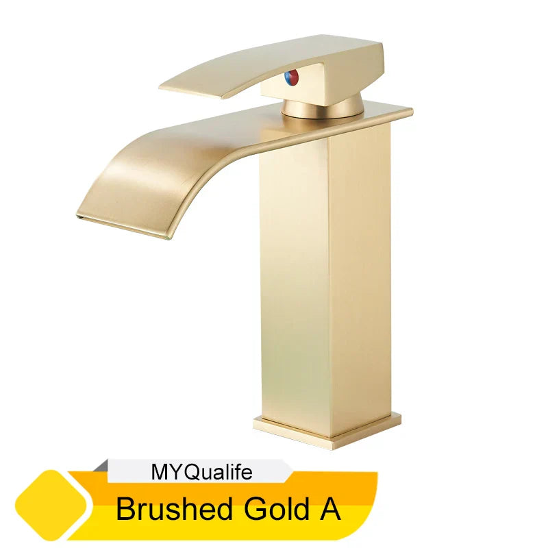 Black Waterfall Bathroom Faucet Basin Mixer Tap Single Hole Hot Cold Sink Tap