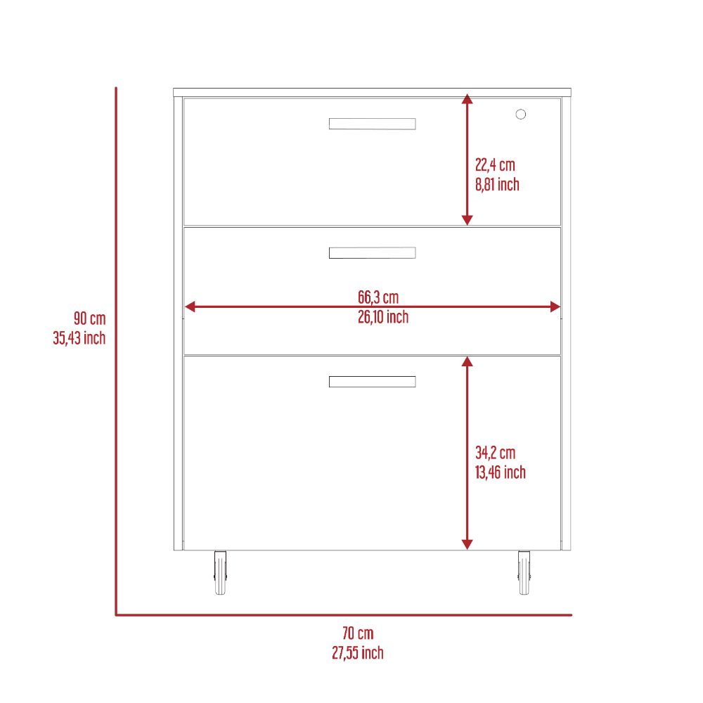 MultisStorage Cabinet 35" H, Three Drawers, Four Wheels