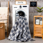 Alie Blue Gray Checkered Washable Rug