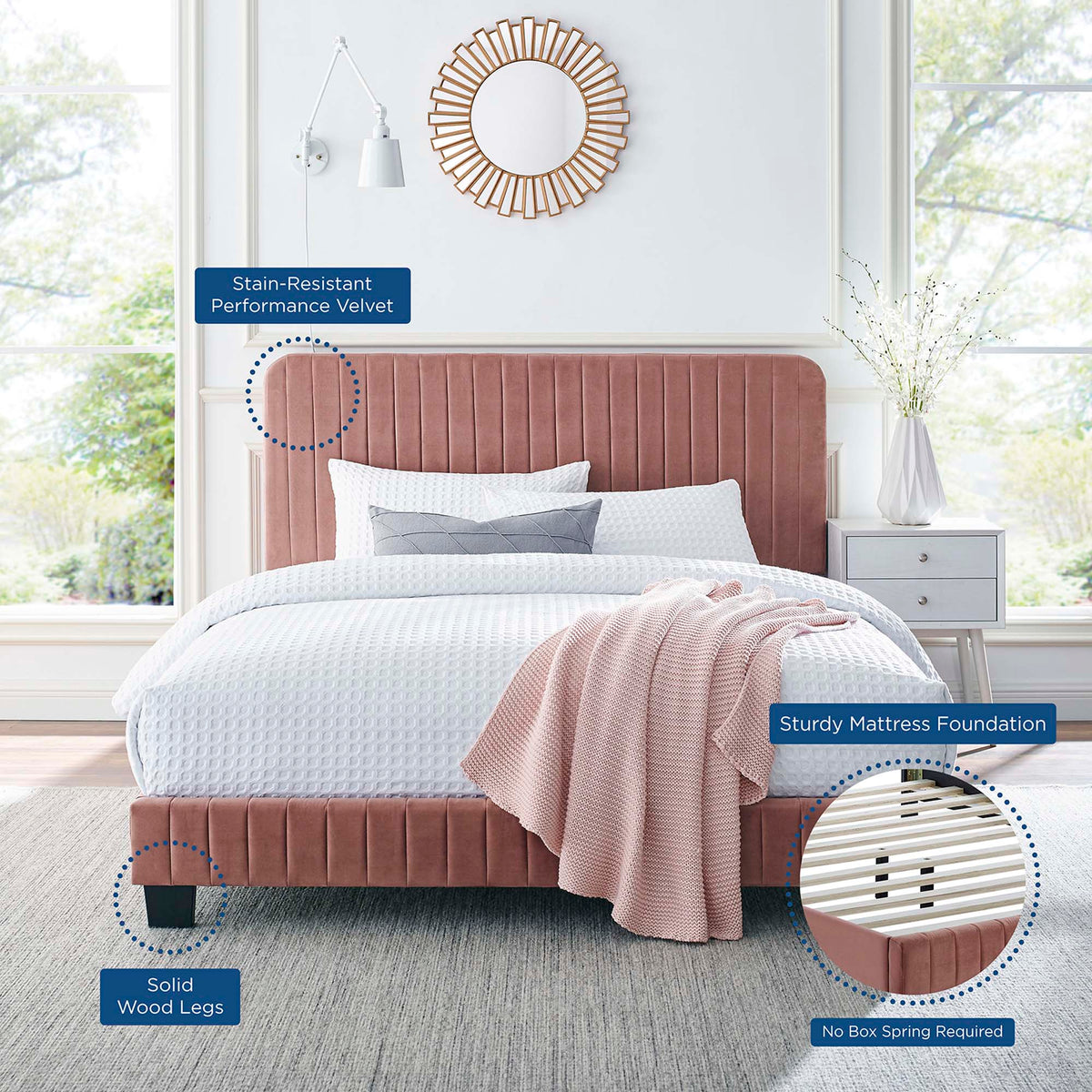 Celine Channel Tufted Performance Velvet Twin Platform Bed by Modway