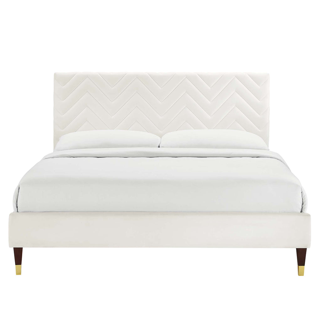 Leah Chevron Tufted Performance Velvet Queen Platform Bed by Modway