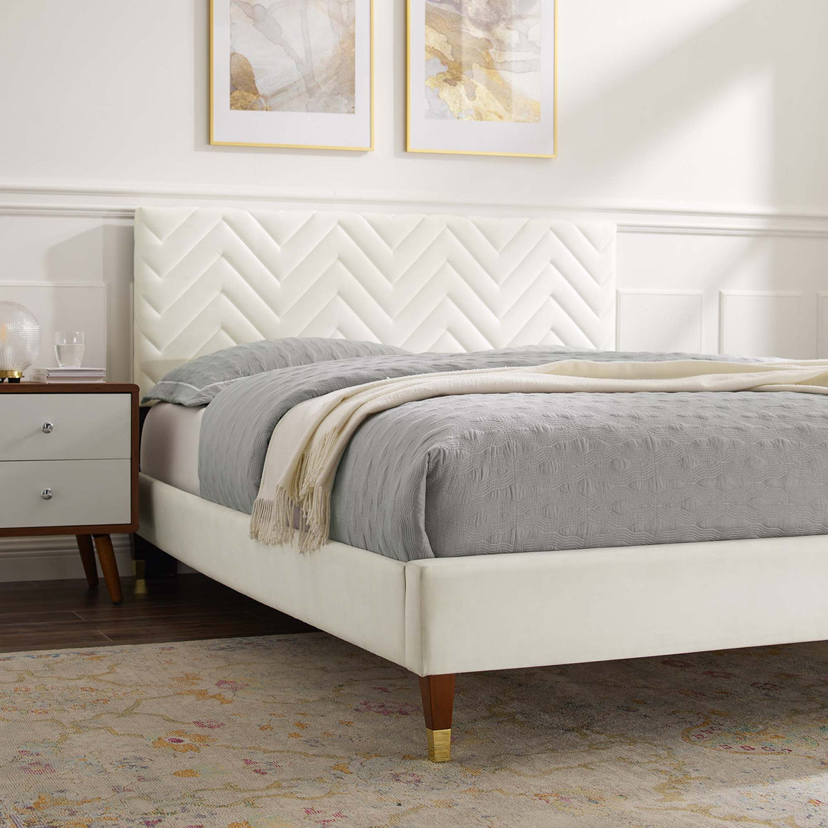 Leah Chevron Tufted Performance Velvet Queen Platform Bed by Modway
