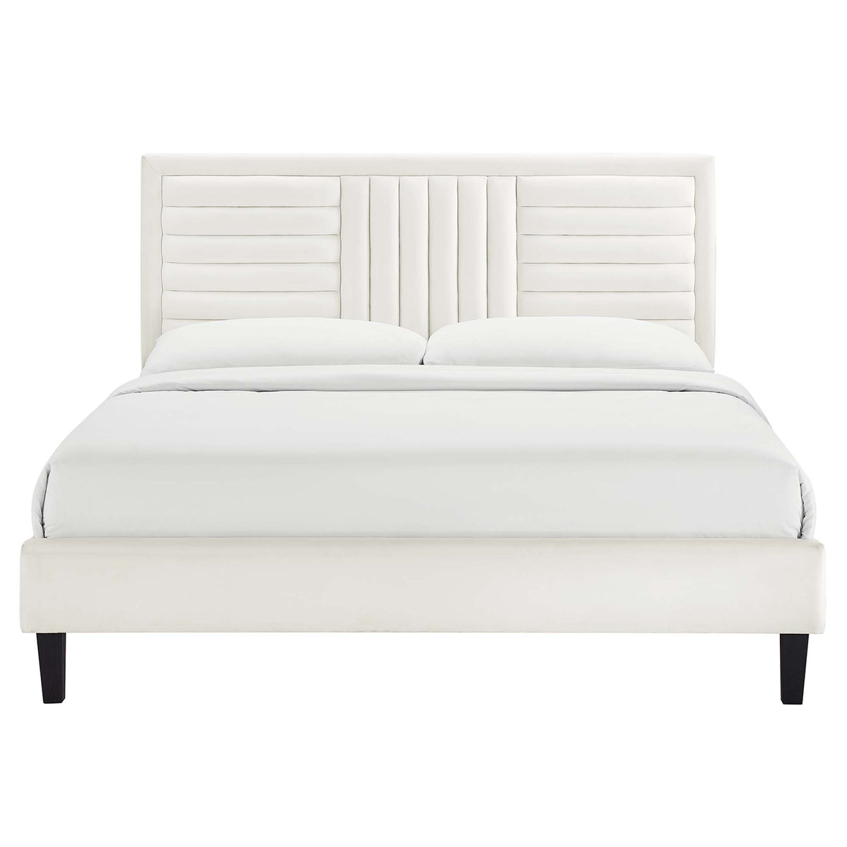Sofia Tapered Wood Leg Channel Tufted Performance Velvet Queen Platform Bed by Modway