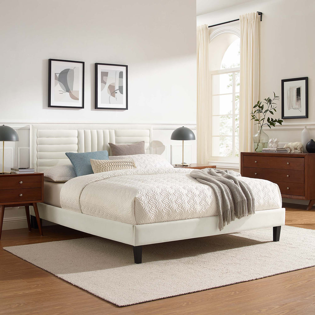 Sofia Tapered Wood Leg Channel Tufted Performance Velvet Queen Platform Bed by Modway
