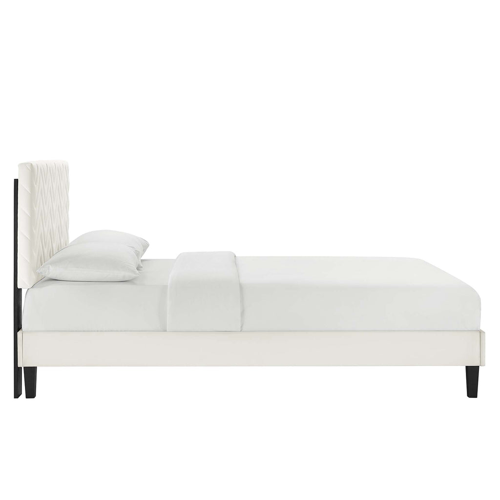 Leah Tapered Wood Leg Chevron Tufted Performance Velvet Full Platform Bed by Modway