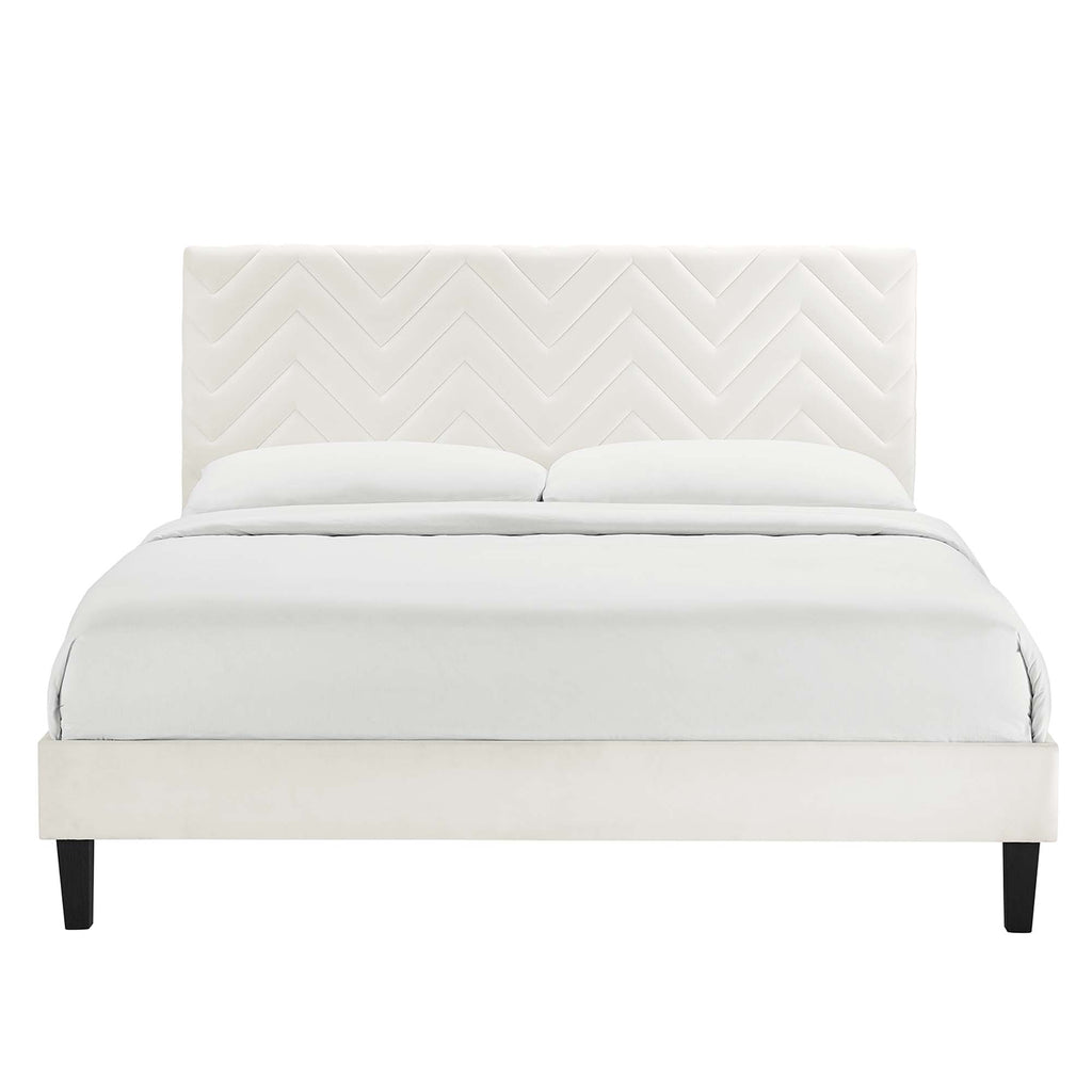 Leah Tapered Wood Leg Chevron Tufted Performance Velvet Full Platform Bed by Modway