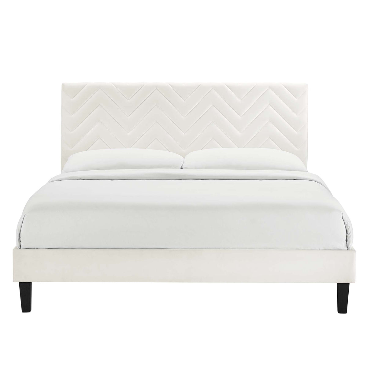 Leah Tapered Wood Leg Chevron Tufted Performance Velvet Full Platform Bed by Modway