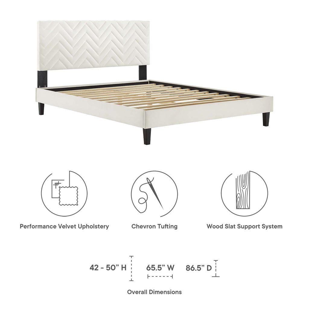 Leah Tapered Wood Leg Chevron Tufted Performance Velvet Full Platform Bed by Modway