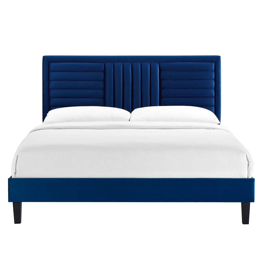 Sofia Tapered Wood Leg Channel Tufted Performance Velvet Full Platform Bed by Modway
