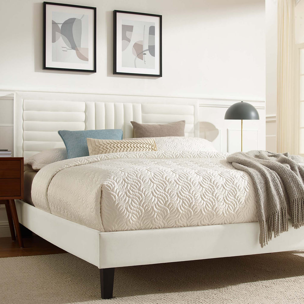 Sofia Tapered Wood Leg Channel Tufted Performance Velvet Full Platform Bed by Modway
