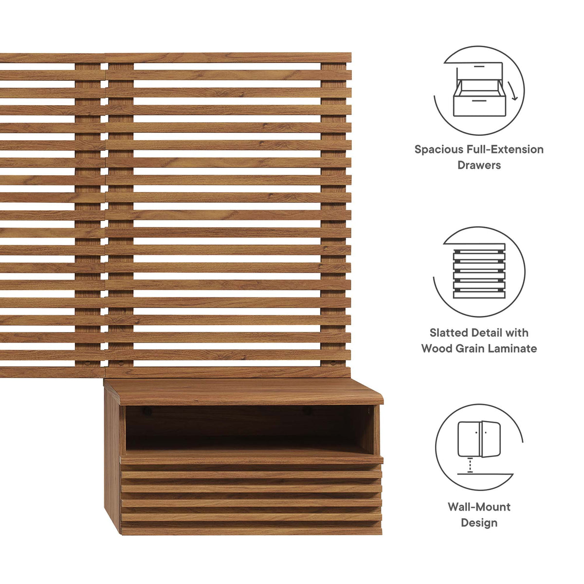 Render Wall Mount Twin Headboard and Modern Nightstands by Modway
