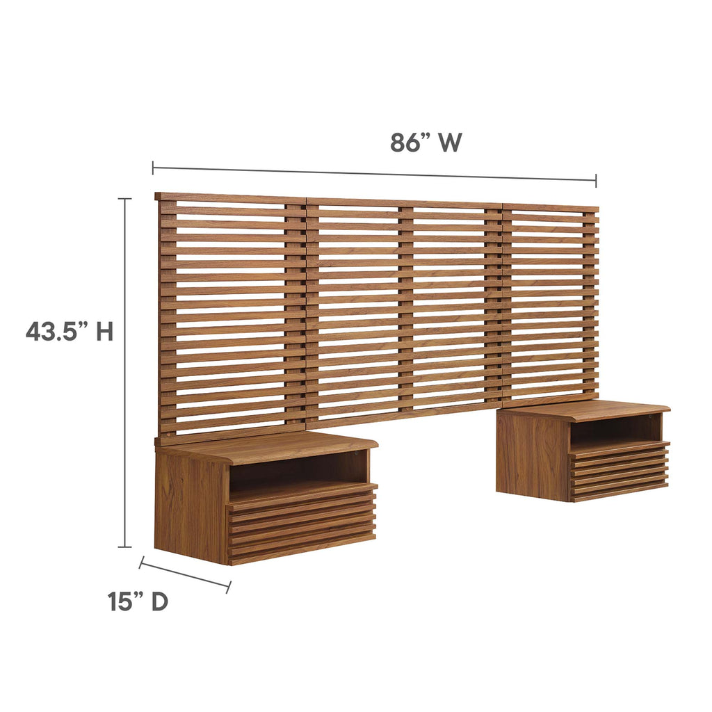 Render Wall Mount Twin Headboard and Modern Nightstands by Modway