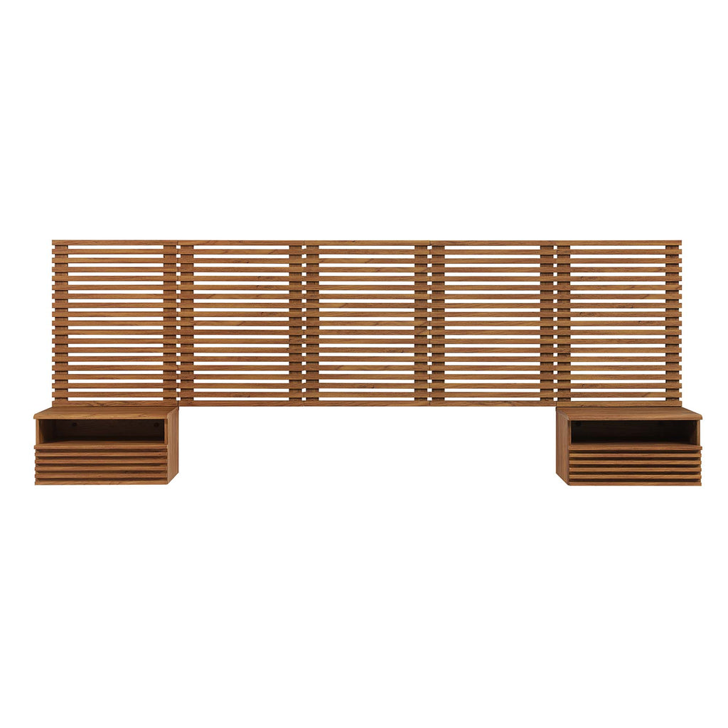 Render Wall Mount Queen Headboard and Modern Nightstands by Modway