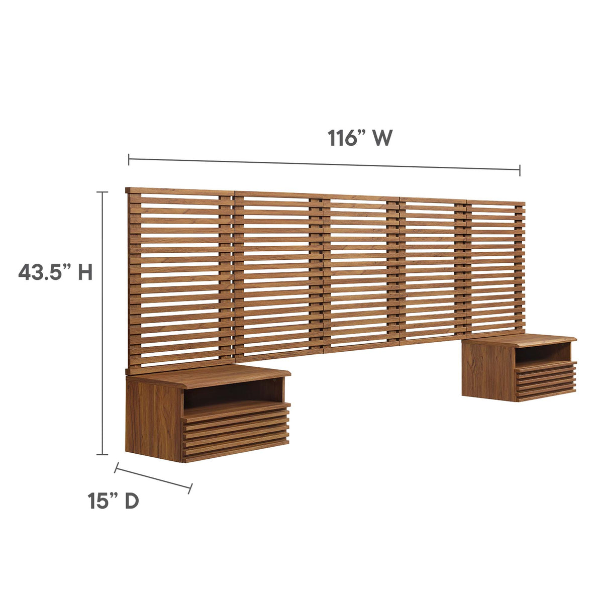 Render Wall Mount Queen Headboard and Modern Nightstands by Modway