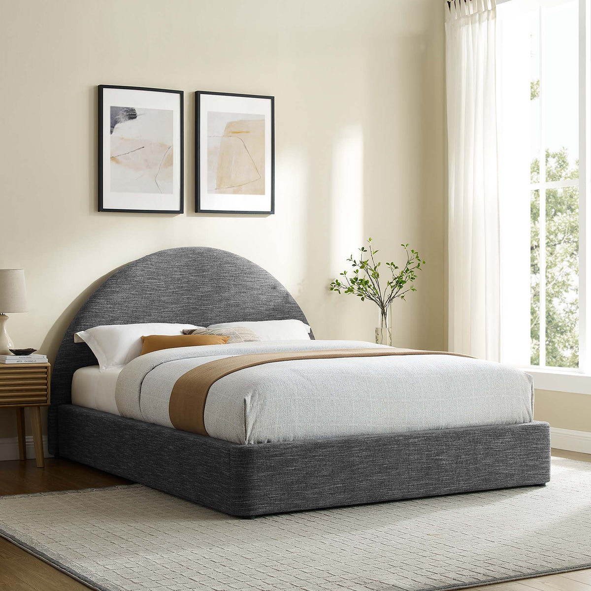 Resort Upholstered Fabric Arched Round Full Platform Bed by Modway