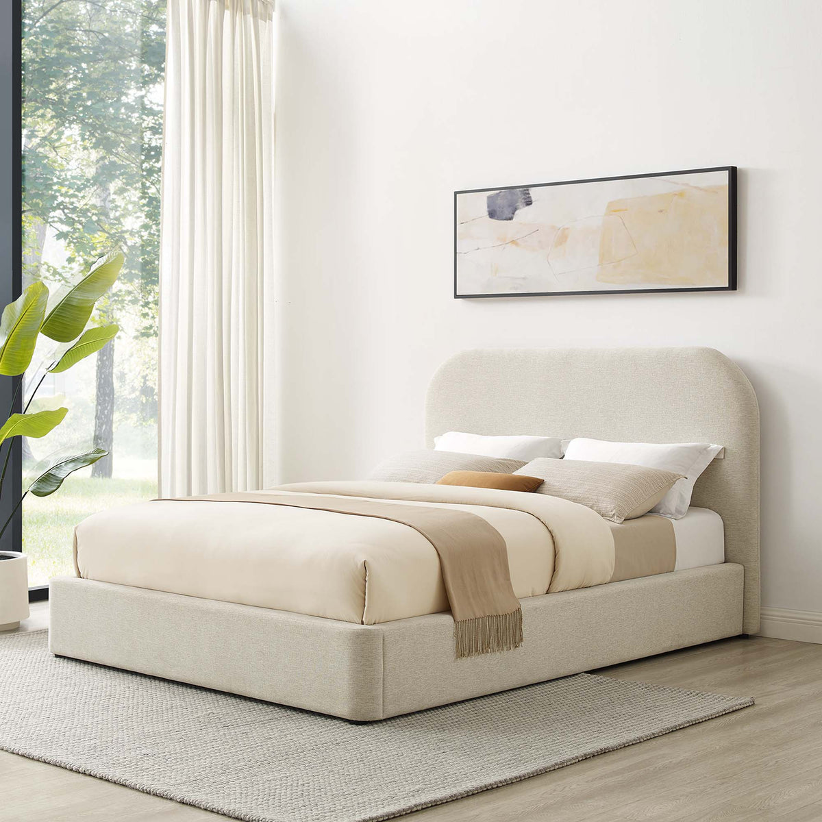 Keynote Upholstered Fabric Curved Queen Platform Bed by Modway