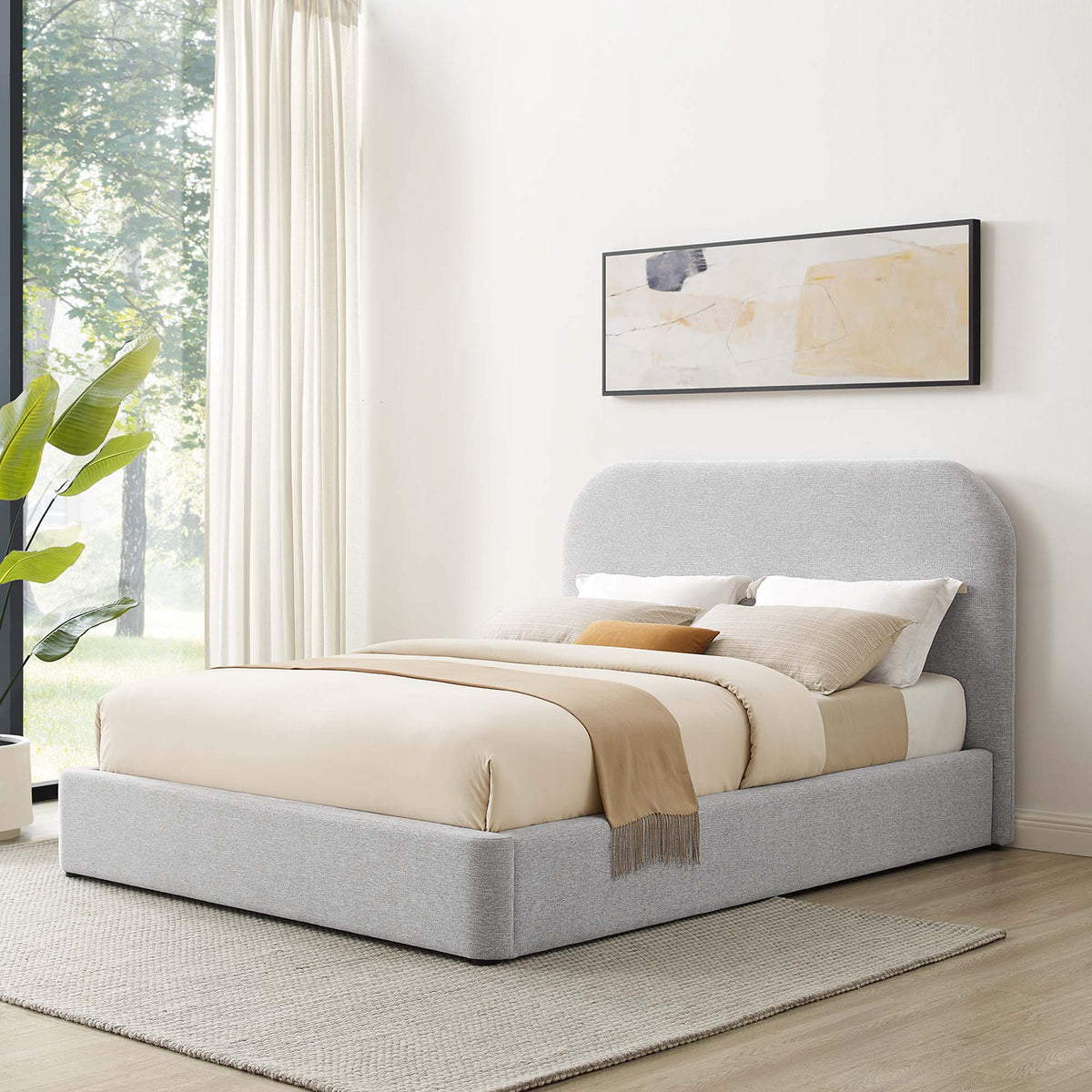 Keynote Upholstered Fabric Curved Queen Platform Bed by Modway