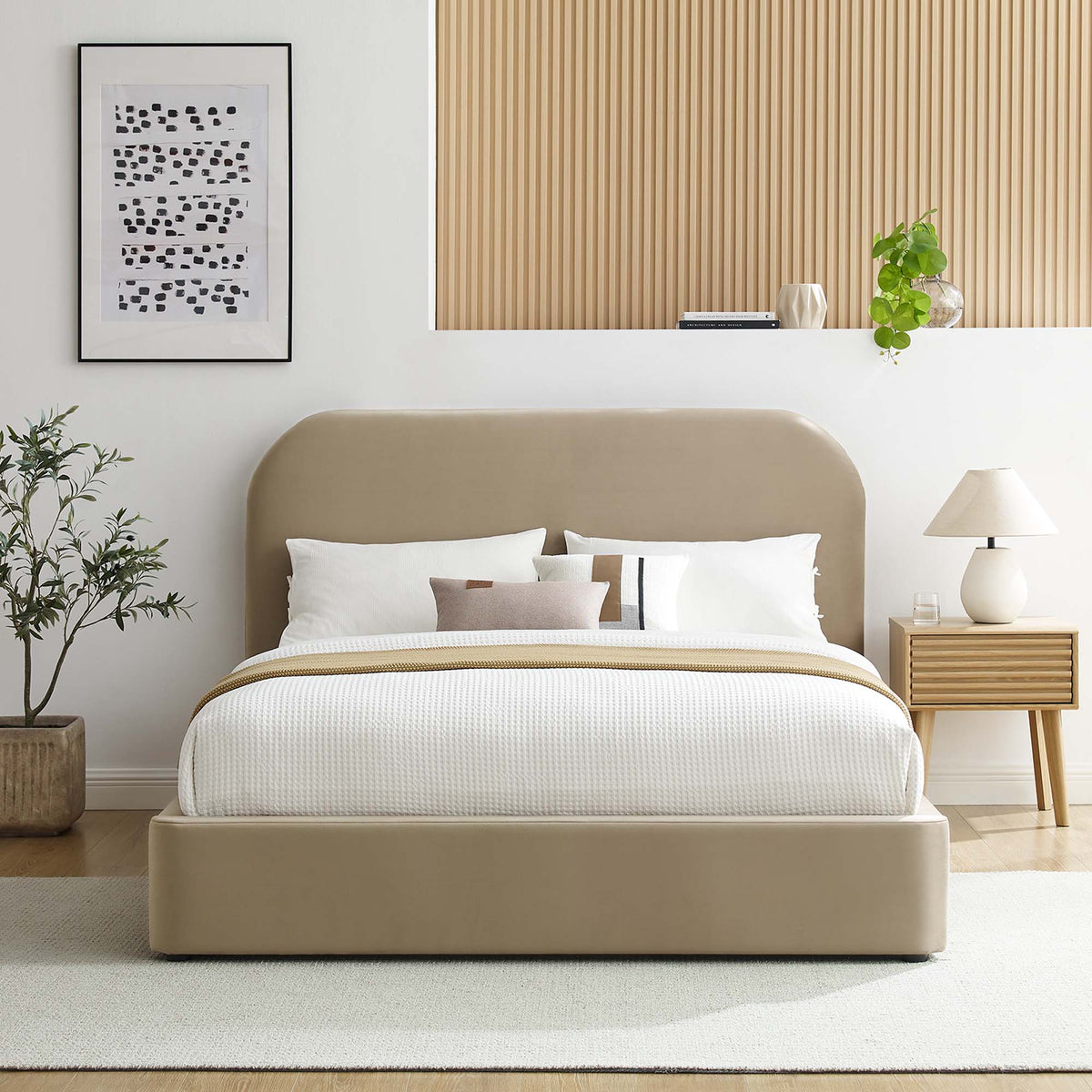 Keynote Performance Velvet Curved King Platform Bed by Modway