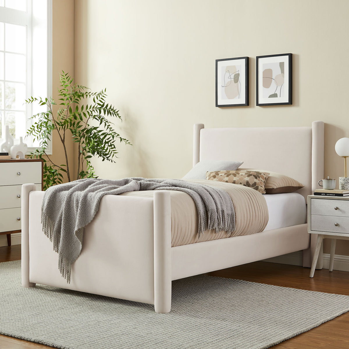 Rael Rounded Post Performance Velvet Twin Platform Bed by Modway