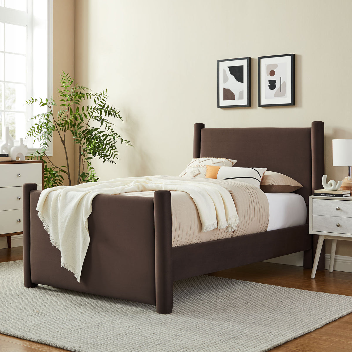 Rael Rounded Post Performance Velvet Twin Platform Bed by Modway