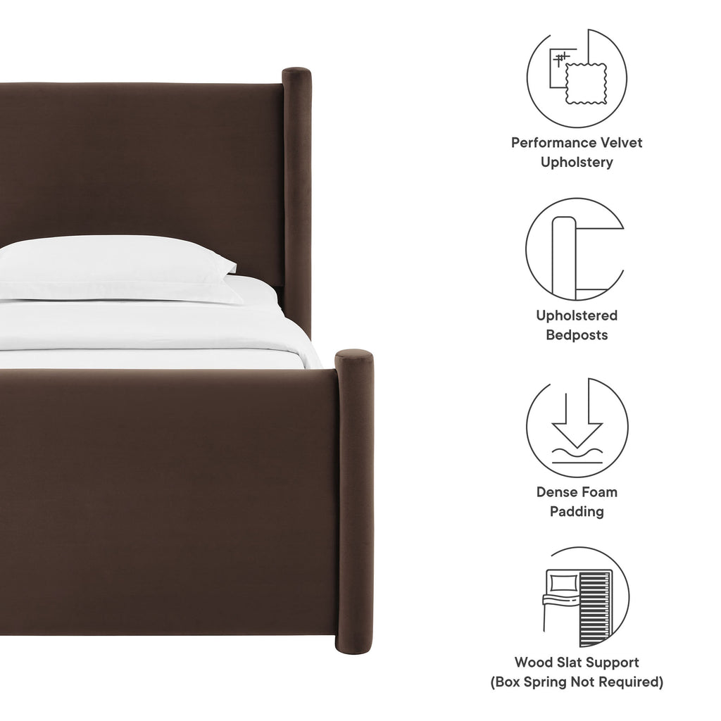 Rael Rounded Post Performance Velvet Twin Platform Bed by Modway