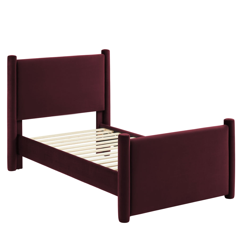 Rael Rounded Post Performance Velvet Twin Platform Bed by Modway