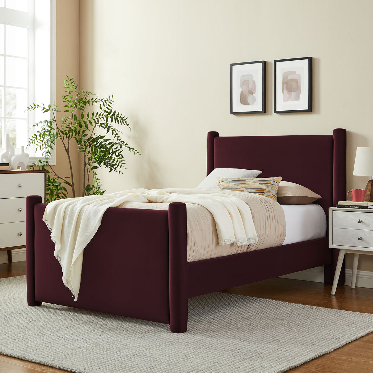 Rael Rounded Post Performance Velvet Twin Platform Bed by Modway