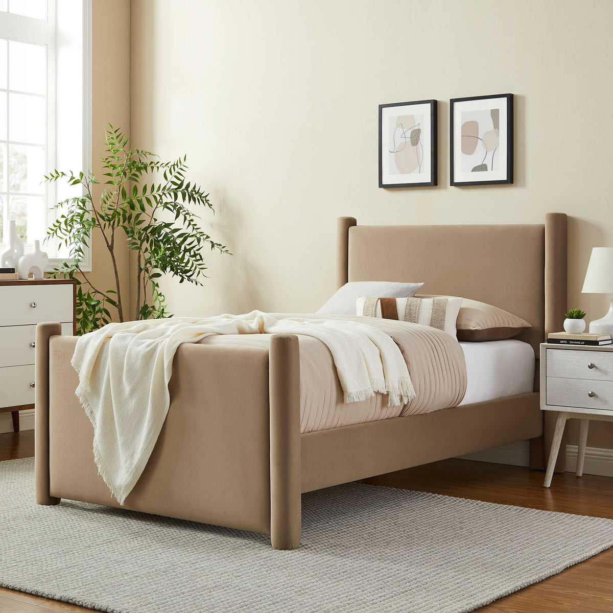 Rael Rounded Post Performance Velvet Twin Platform Bed by Modway
