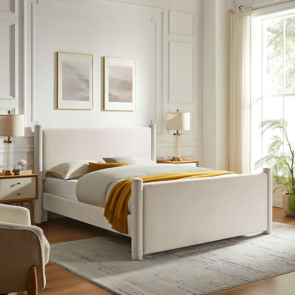 Rael Rounded Post Performance Velvet Queen Platform Bed by Modway