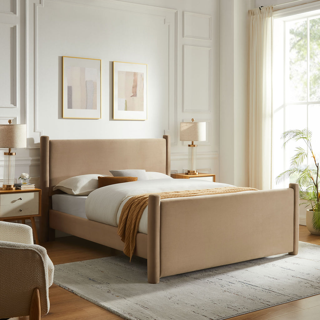 Rael Rounded Post Performance Velvet Queen Platform Bed by Modway
