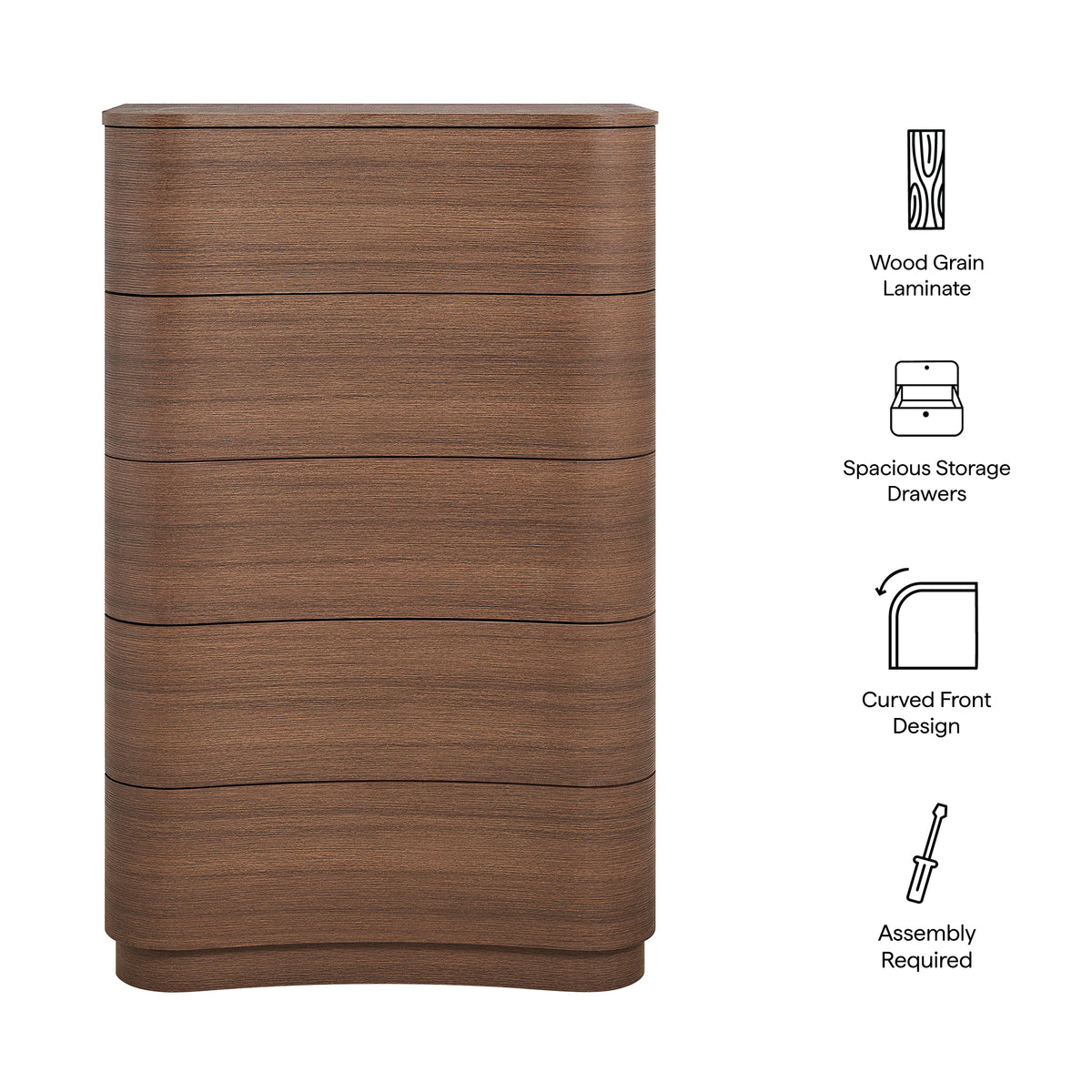 Mirae 5-Drawer Curved Dresser Chest of Drawers by Modway
