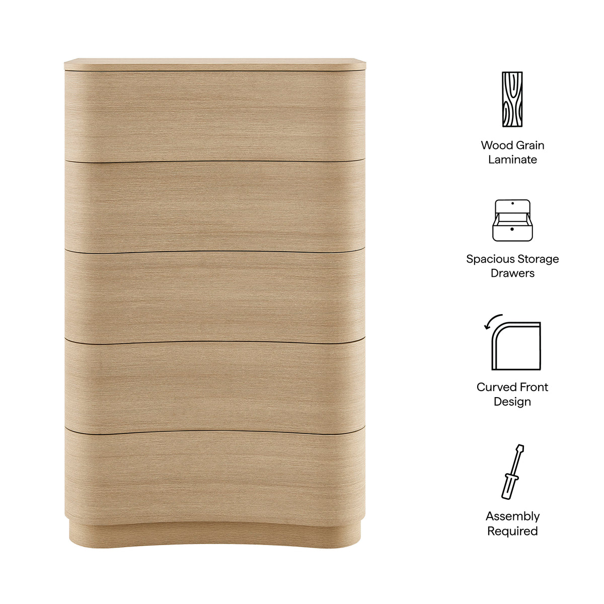 Mirae 5-Drawer Curved Dresser Chest of Drawers by Modway