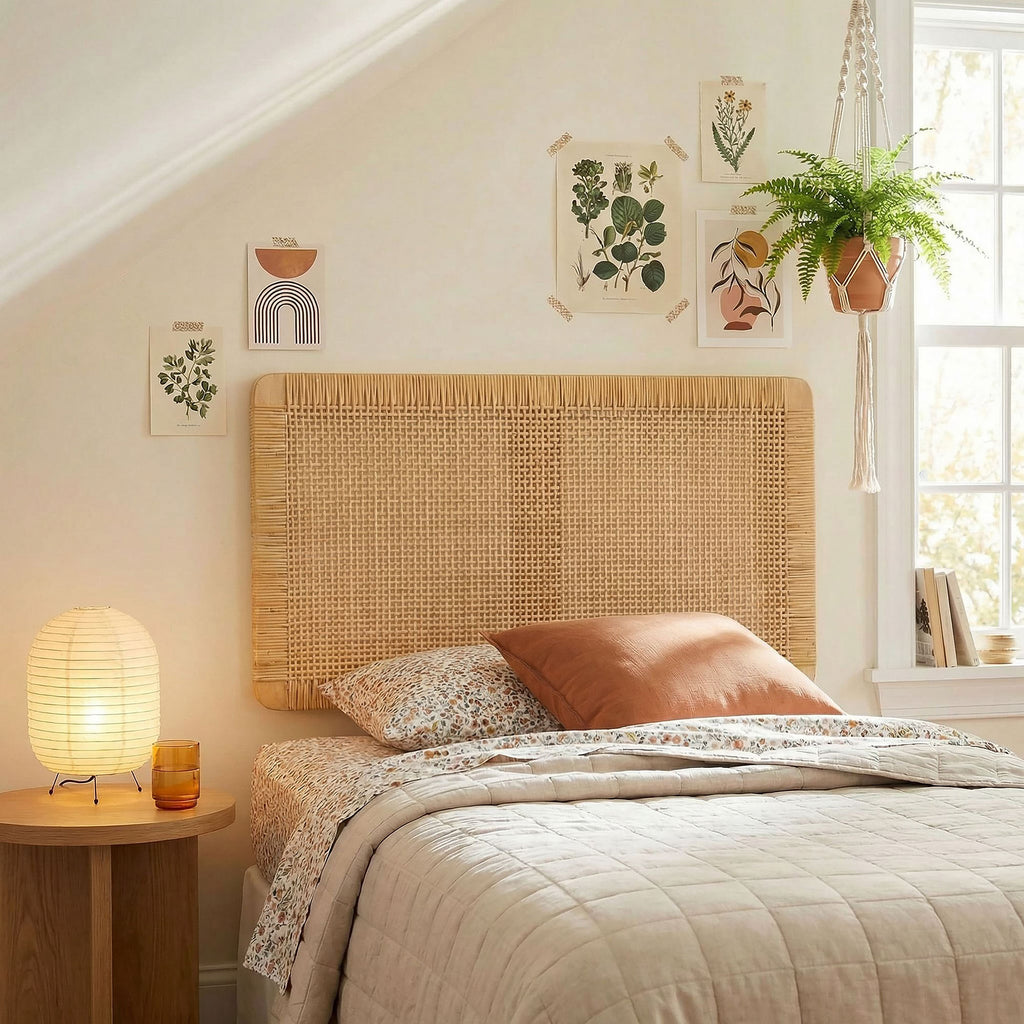 Sandy Wall Mounted Wood and Rattan Twin Size Headboard by Modway