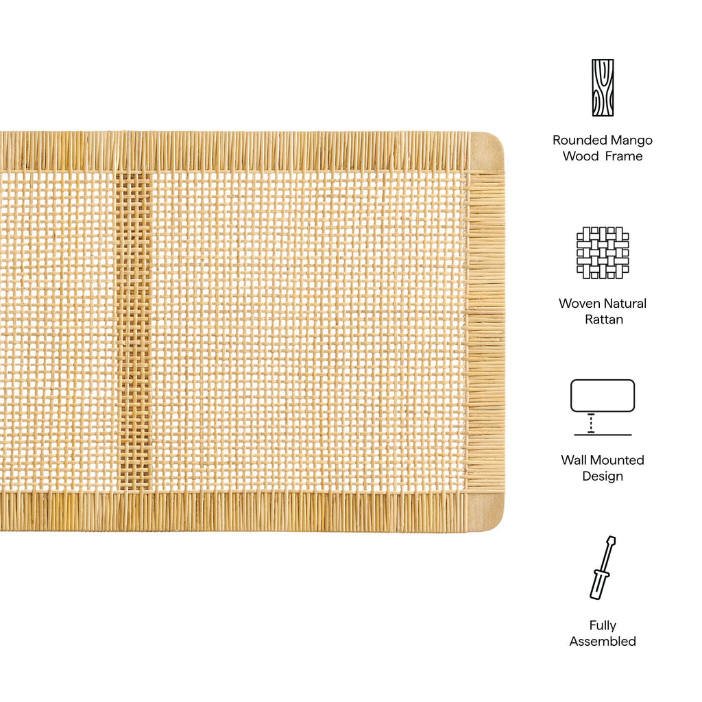 Sandy Wall Mounted Wood and Rattan Queen Size Headboard by Modway