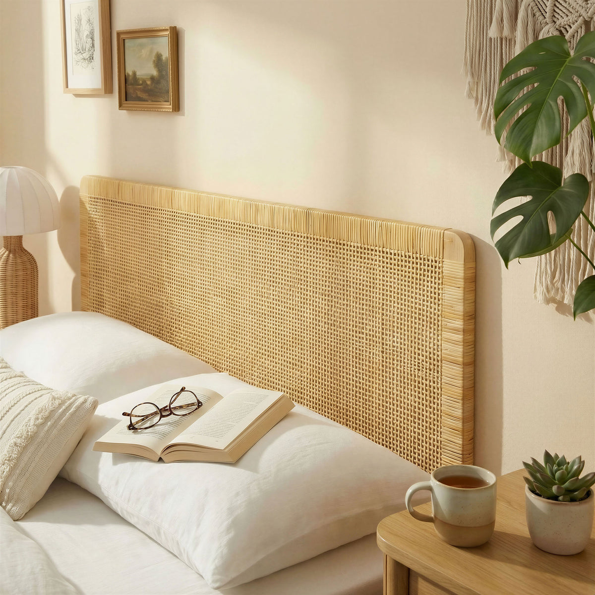 Sandy Wall Mounted Wood and Rattan King Size Headboard by Modway