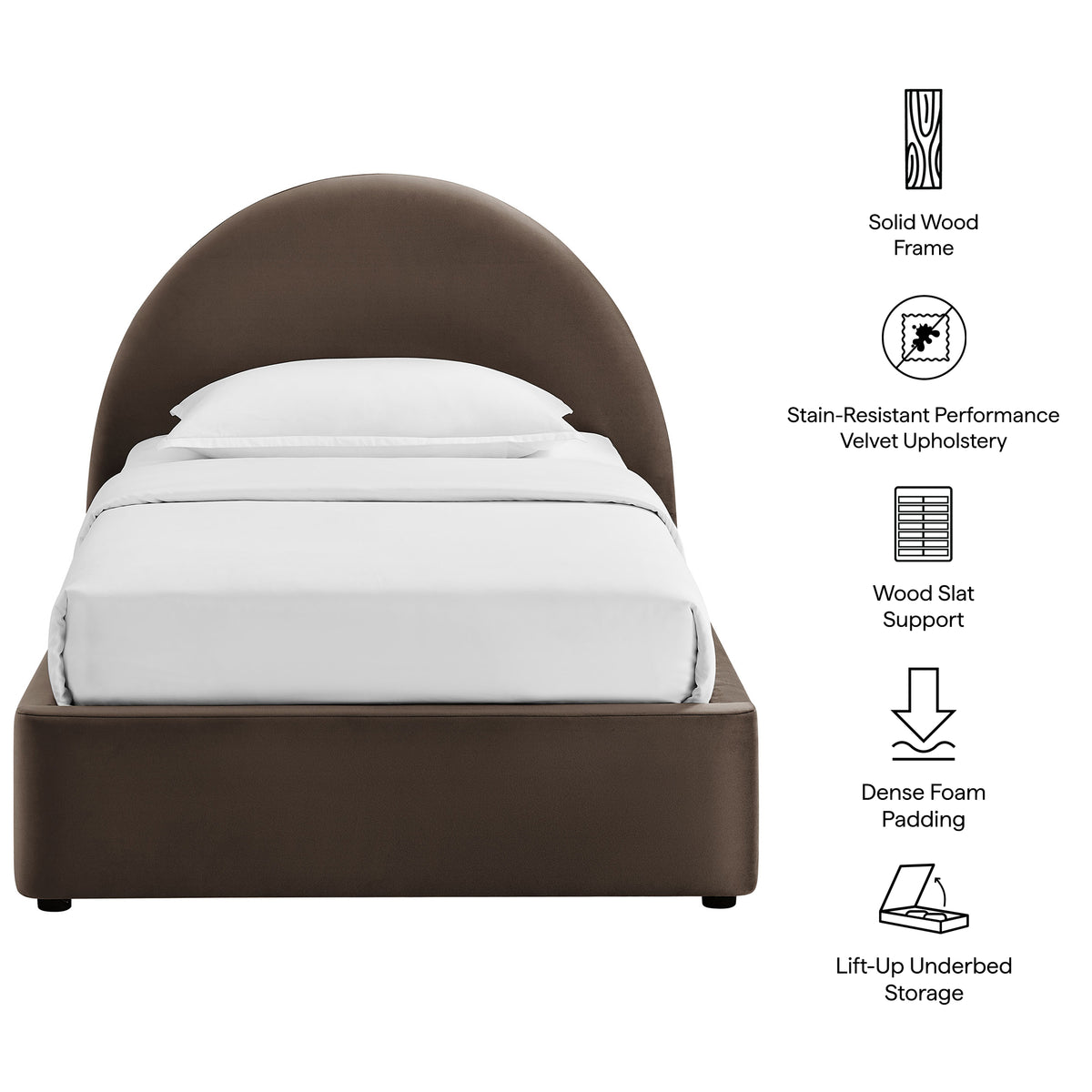 Resort Twin Arched Performance Velvet Storage Platform Bed Frame by Modway